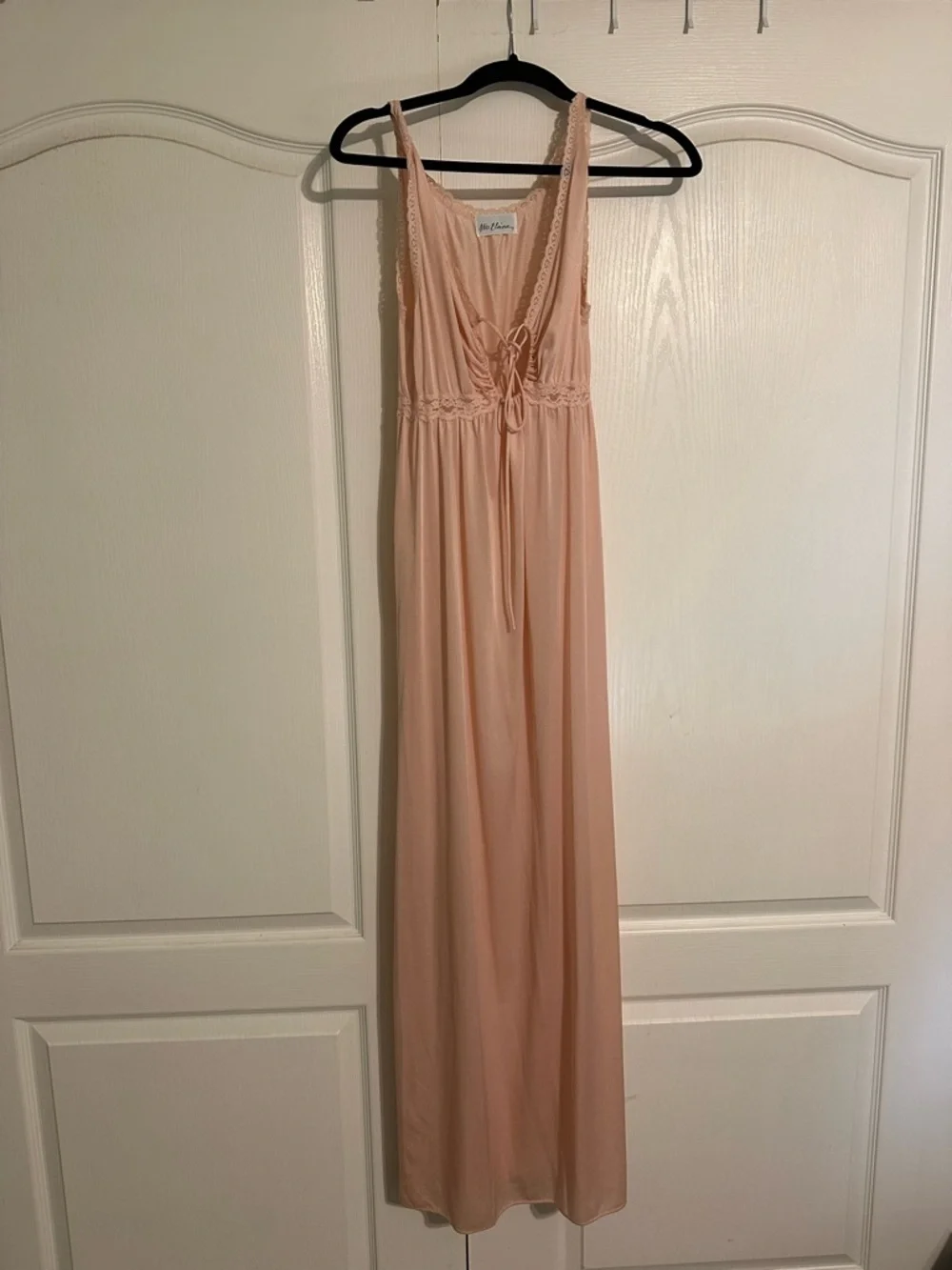 VTG Miss Elaine Peignoir Set Peach Lace Nightgown Robe Coquette 70s EUC- Small
